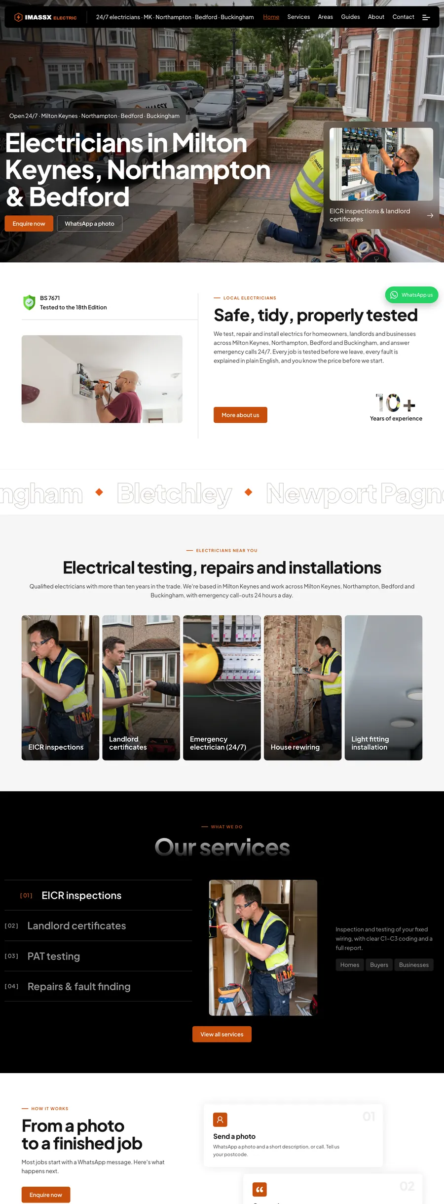 The IMASSX Electric site: emergency hero, credentials, services and areas covered